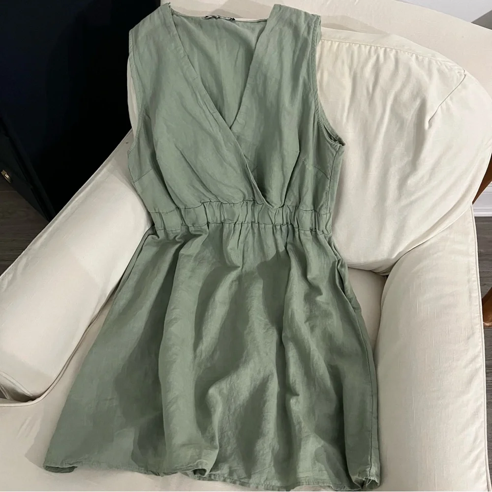 Francesca Bettini Made in Italy Sleeveless V-Neck Linen/Cotton Blend Dress - Picture 2 of 9